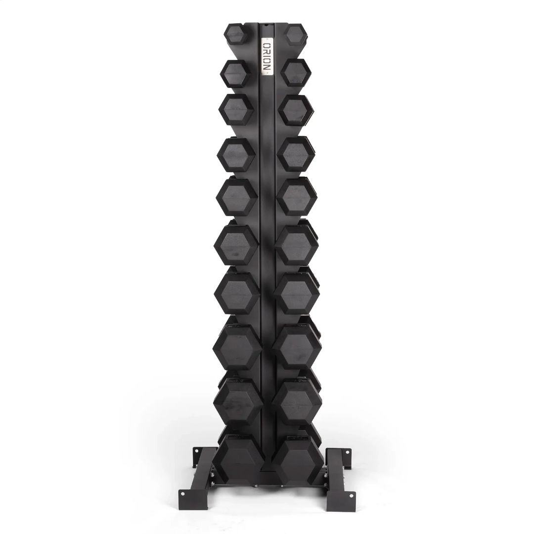 Orion Dumbbell 5-50lb Rubber Hex Dumbbell Set + 10 Pair Rack