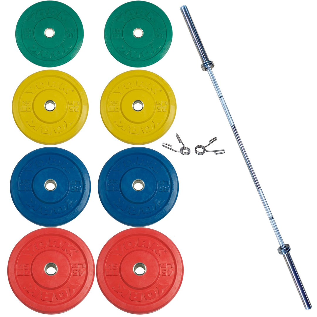 YORK Plate Set Rubber Training Bumper Plate + Bar Sets (Colour)