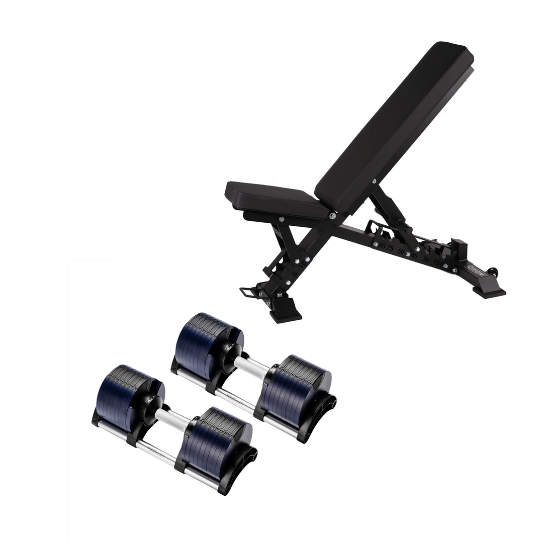 NÜOBELL Adjustable Dumbbells 550 + Bench / Blue NÜOBELL Adjustable Dumbbell Set + Elite FID Bench Bundle