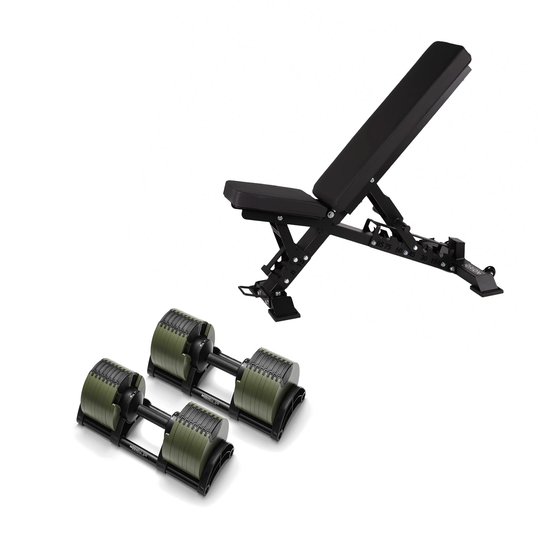 NÜOBELL Adjustable Dumbbells 550 + Bench / Green NÜOBELL Adjustable Dumbbell Set + Elite FID Bench Bundle