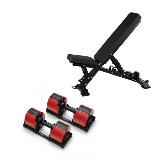 NÜOBELL Adjustable Dumbbells 550 + Bench / Red NÜOBELL Adjustable Dumbbell Set + Elite FID Bench Bundle