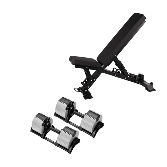 NÜOBELL Adjustable Dumbbells 550 + Bench / White NÜOBELL Adjustable Dumbbell Set + Elite FID Bench Bundle