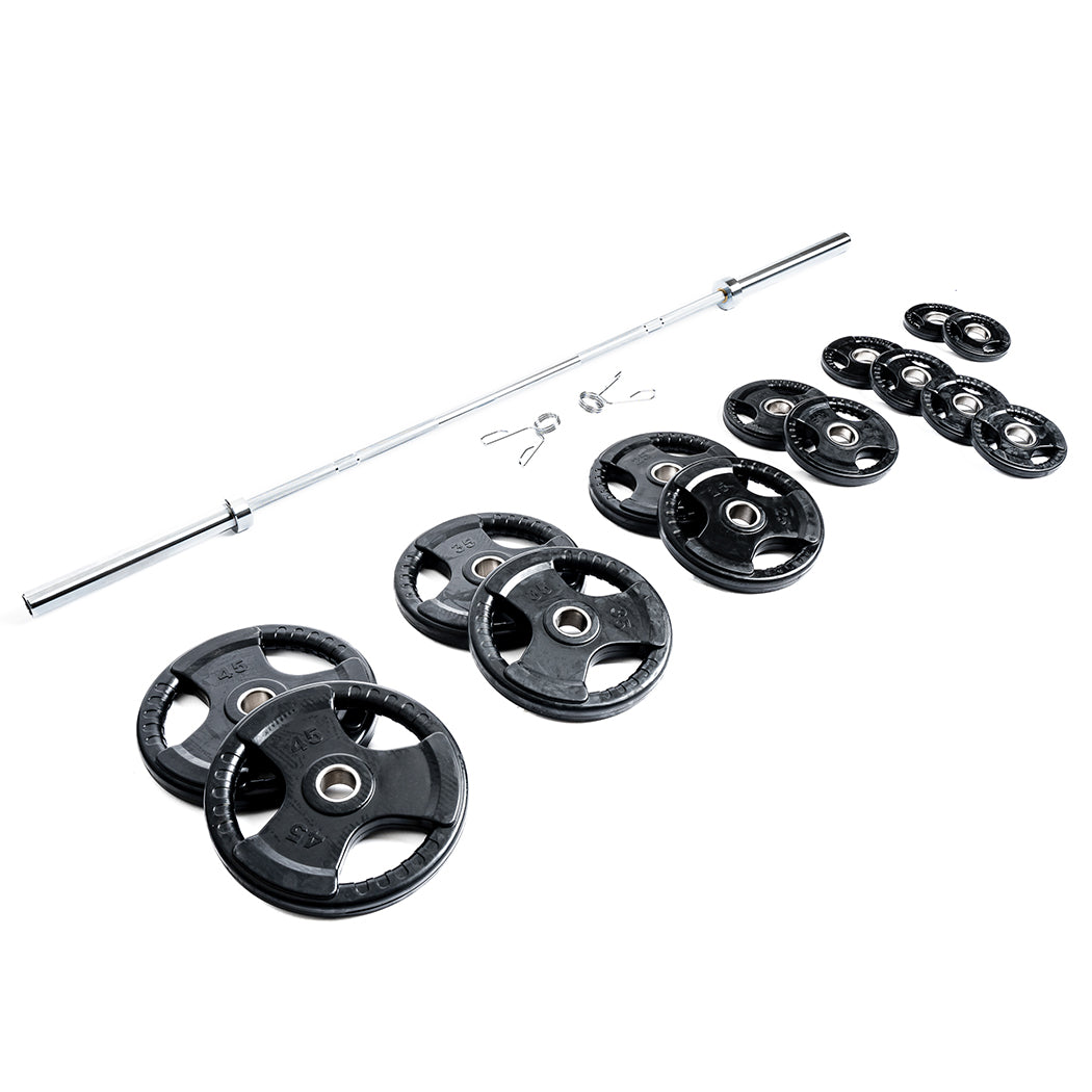 Northern Fitness Supply Barbell 300 lb Rubber Grip Olympic Plate + Bar Set