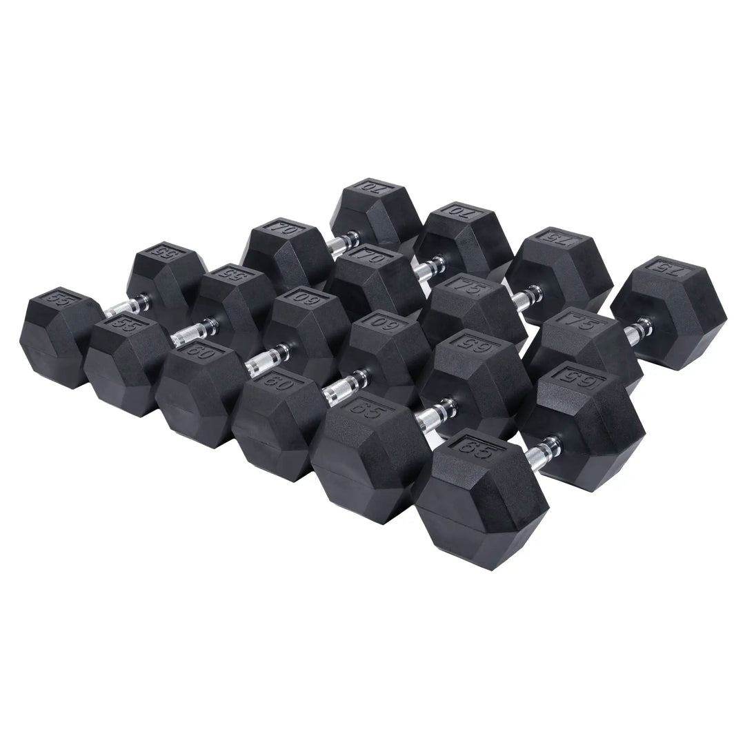 Rubber Hex Dumbbell Set 55 75 lb