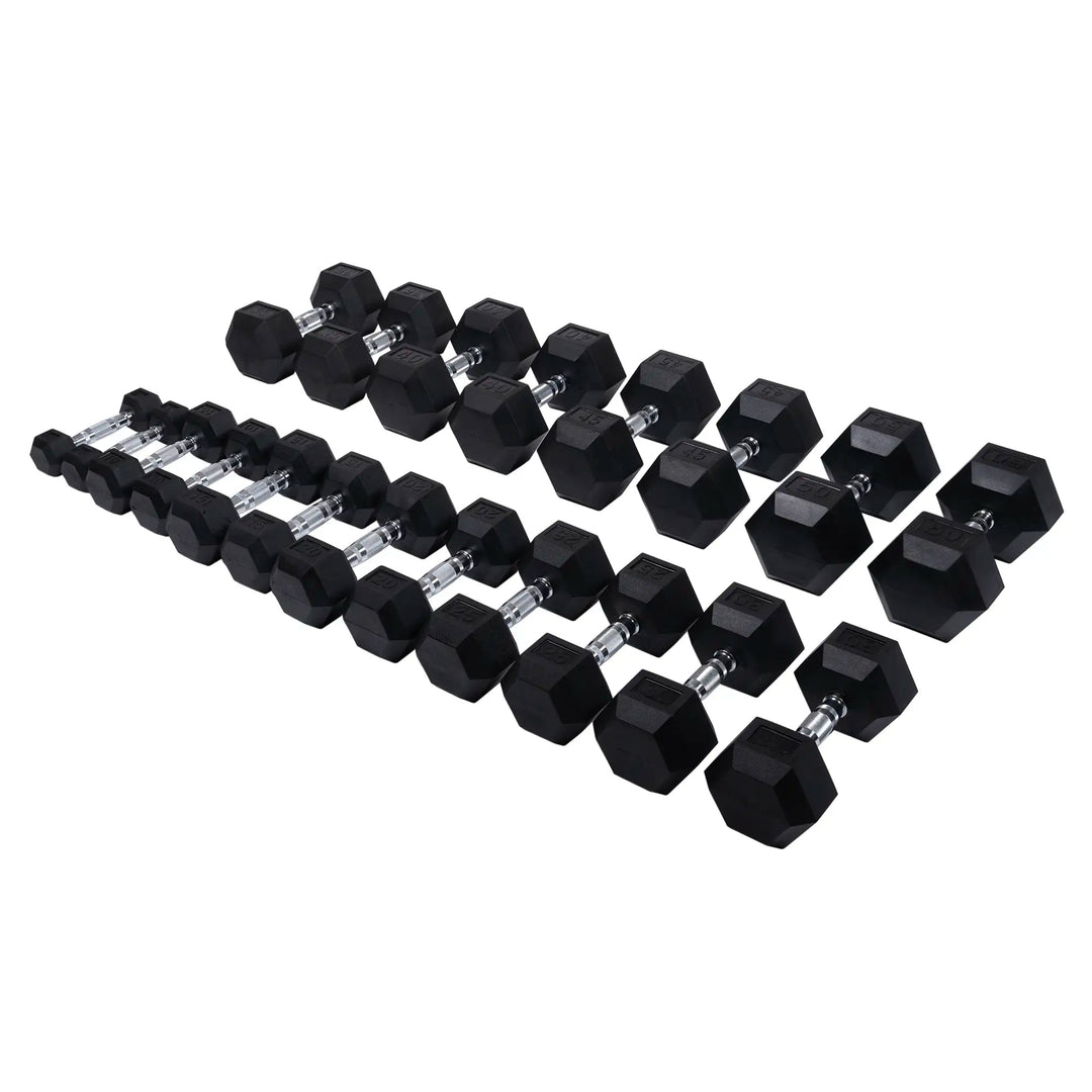 Rubber Hex Dumbbell Set 5 50 lb