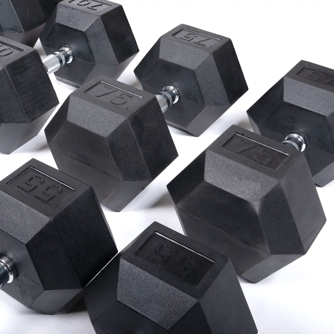 Rubber Hex Dumbbell Set 60 Racks 5 100lb