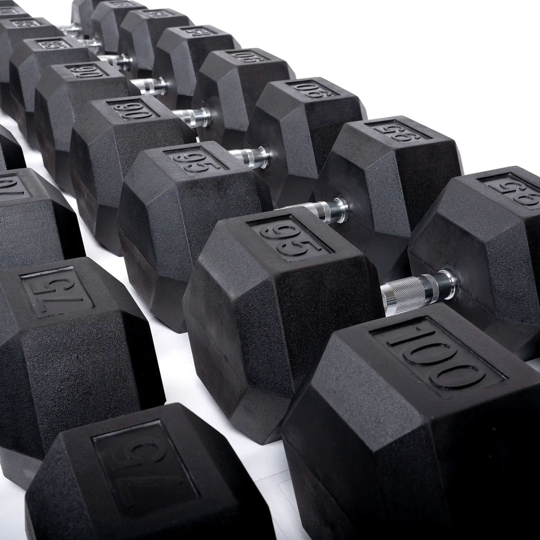 Rubber Hex Dumbbell Set 60 Racks 5 100lb