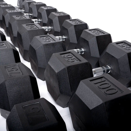 Northern Fitness Dumbbell Rubber Hex Dumbbell Set + 60" Racks | 5-100lb