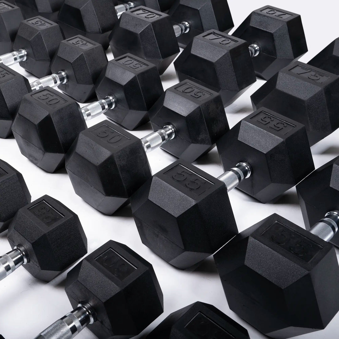 Northern Fitness Dumbbell Rubber Hex Dumbbell Set + 60" Racks | 5-100lb