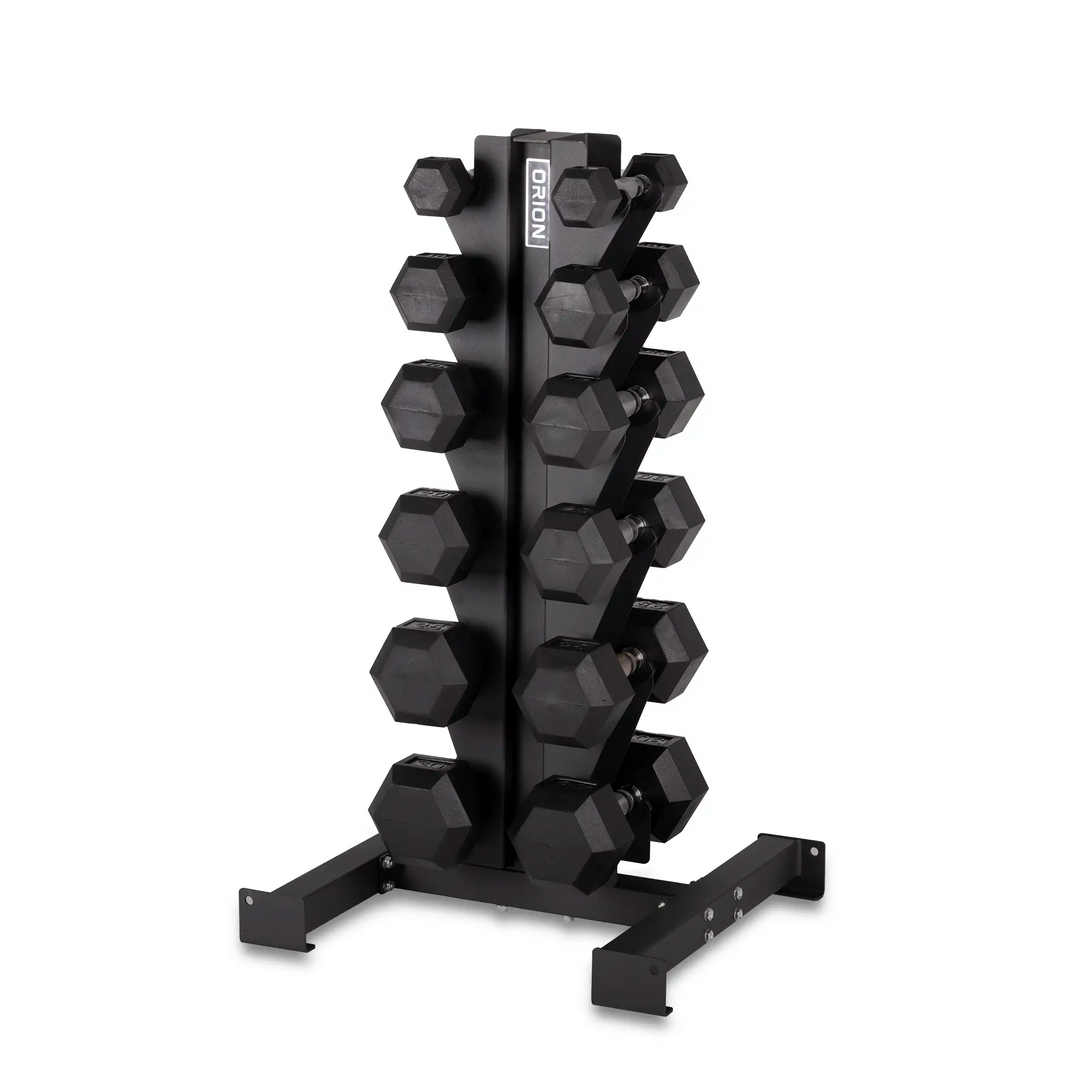 Orion Dumbbell Rubber Hex Dumbbell Set + 6 Pair Rack  | 5-30lb