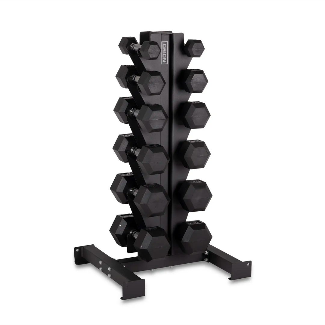 5 30lb Rubber Hex Dumbbell Set 6 Pair Rack Northern Fitness