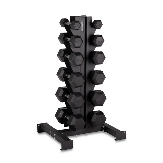 Orion Dumbbell Rubber Hex Dumbbell Set + 6 Pair Rack  | 5-30lb