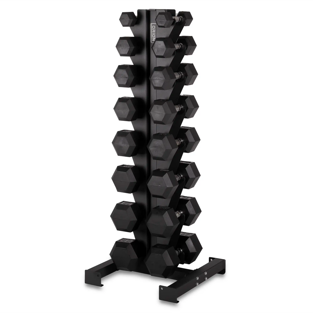 Orion Dumbbell Rubber Hex Dumbbell Set + 8 Pair Rack  | 5-40lb