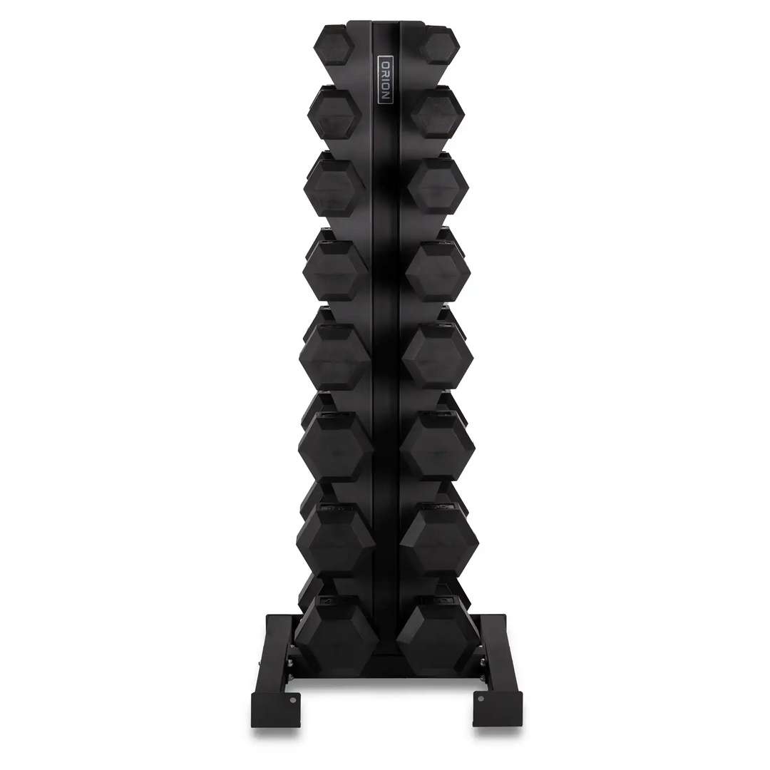 Orion Dumbbell Rubber Hex Dumbbell Set + 8 Pair Rack  | 5-40lb