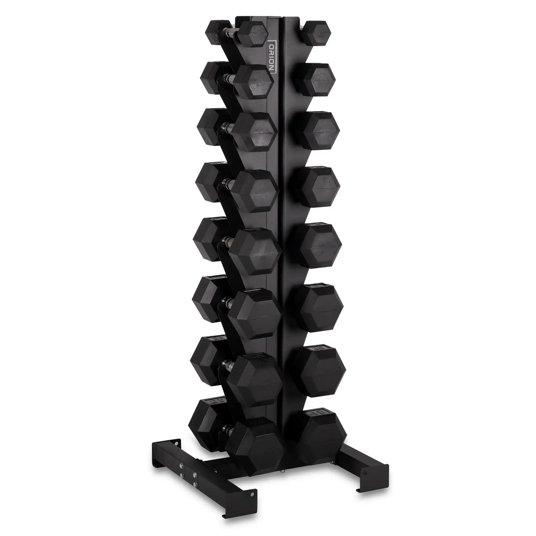 Orion Dumbbell Rubber Hex Dumbbell Set + 8 Pair Rack  | 5-40lb