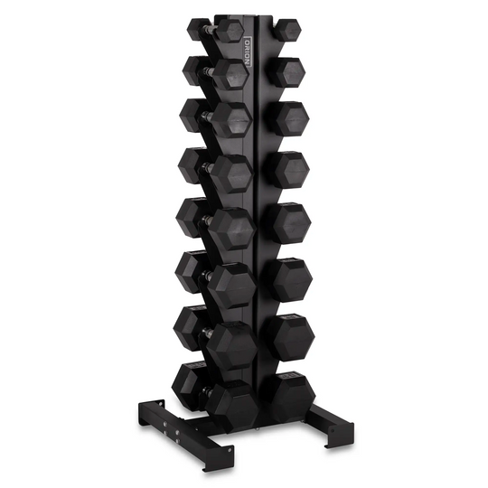 Orion Dumbbell Rubber Hex Dumbbell Set + 8 Pair Rack  | 5-40lb