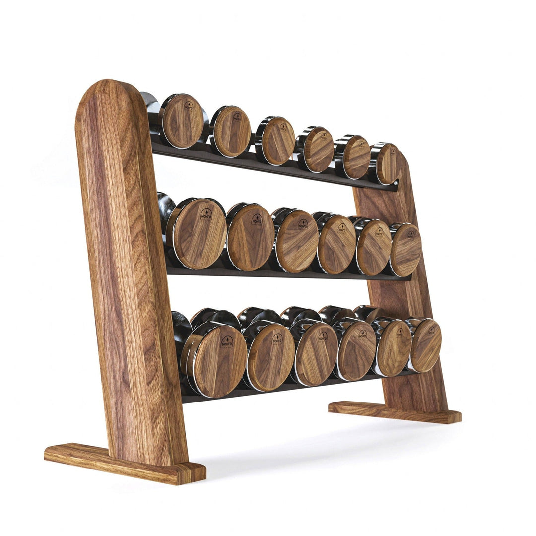 NOHrD Dumbbells Walnut Dumbbell Set with Rack Dumbbell Set | 5-25kg (10lb-55lb)